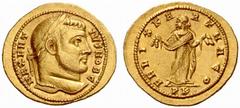 The Roman Empire Maxentius Caesar, 306-307 No.: 594 Estimate: CHF 25000 d=20 mm Aureus, Carthage 306-307, AV 5.11 g. MAXENT – IVS NOB C Laureate head r. Rev. FELIX KA – RTHAGO Carthago standing facing