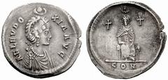 The Roman Empire Aelia Eudoxia, wife of Arcadius No.: 617 Estimate: CHF 9000 d=25 mm Light miliarense, Constantinople 400-404, AR 4.46 g. AEL EUDO – XIA AVG Diademed and draped bust r., wearing earrin