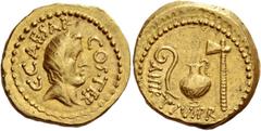 The Roman Republic C. Iulius Caesar and A. Hirtius. Aureus 46, AV 7.30 g. C CAESAR – COS TER Veiled head of Vesta r. Rev. A·HIRTIVS·P·R Lituus, jug and axe. Babelon Julia 24 and Hirtia 2. C 2. Bahrfel