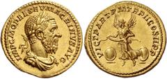 The Roman Empire Macrinus, 217 – 218. Aureus 217-218, AV 7.00 g. IMP C M OPEL SEV MACRINVS AVG Laureate, draped and cuirassed bust r. Rev. VICT PART P M TR P II COS II P P Victory flying l., holding d