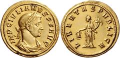 The Roman Empire Julian of Pannonia, 284 – 285. Aureus, Siscia circa 284, AV 5.22 g. IMP C IVLIANVS P F AVG Laureate, draped and cuirassed bust r. Rev. LIBERTAS PVBLICA Libertas standing l., holding p