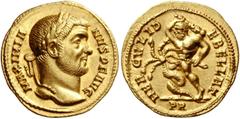 The Roman Empire Maximianus Herculius, 286 – 308. Aureus circa 293-294, AV 5.28 g. MAXIMIA – NVS P F AVG Laureate head r. Rev. HERCVLI D – EBELLAT Hercules standing l., fighting Hydra with club in r. 