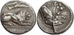 An Important and Interesting Collection of Cypriot Coins Amathus, Uncertain king. Stater circa 450-430, AR 11.22 g. Lion lying r.; above, eagle flying r.; in exergue, Cypriot mo. Rev. Forepart of lion