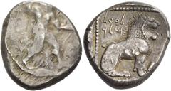 An Important and Interesting Collection of Cypriot Coins Citium, Baalmelek I, 479 – 449. Stater circa 479-449 BC, AR 10.99 g. Heracles advancing r., wearing lion’ skin and holding club and bow. Rev. l