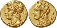 An Important and Interesting Collection of Cypriot Coins Pnytagoras, 351 – 332. Stater circa 351-312 BC, AV 8.29 g. Head of Aphrodite l.; behind, BA Rev. Turreted head of Aphrodite l.; behind, ΠN. BMC