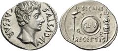 The Collection of a Perfectionist of Roman Imperial Silver Coins Octavian as Augustus, 27 BC – 14 AD. Denarius, Colonia Patricia (?) circa 19 BC, AR 3.76 g. CAESAR – AVGVSTVS Bare head r. Rev. SIGNIS 