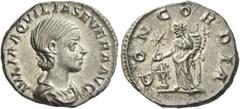 The Collection of a Perfectionist of Roman Imperial Silver Coins Aquilia Severa, second wife of Elagabalus. Denarius 220 and later, AR 3.26 g. IVLIA AQVILIA SEVERA AVG Draped bust r. Rev. CONCO – R – 