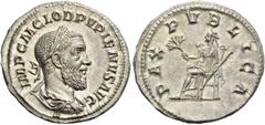 The Collection of a Perfectionist of Roman Imperial Silver Coins Pupienus, 22 April – 29 July 238. Denarius 238, AR 3.06 g. IMP C M CLOD PVPIENVS AVG Laureate, draped and cuirassed bust r. Rev. PAX – 