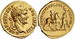The Roman Empire Septimius Severus augustus, 193 – 211. Aureus 196-197, AV 7.44 g. L SAEPT SEV PERT – AVG IMP VII Laureate head r. Rev. ADVENTVI AVG FELI – CISSIMO Septimius Severus on horseback r., r
