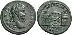 The Roman Empire Septimius Severus augustus, 193 – 211. As 208, Æ 10.28g. SEVERVS – PIVS AVG Laureate head r. Rev. P M TR P XVI COS III P P S C Bridge with arches, towers at both ends; below, boat. C 