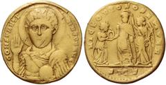 The Roman Empire Constantine I, 307 – 337. Solidus, Ticinum July to end 316, AV 3.77 g. CONSTANTI – NVS P F AVG Nimbate, draped and cuirassed bust facing, slightly l., raising r. hand and holding glob
