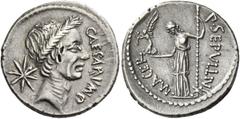 The Roman Republic C. Iulius Caesar and P. Sepullius Macer. Denarius 44, AR 3.53 g. CAESAR·IMP Wreathed head of Caesar r.; behind, eight-rayed star. Rev. P·SEPVLLIVS – MACER Venus standing l., holding