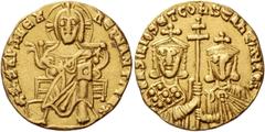 The Byzantine Empire Basil the Macedonian, 27 September 867 – 29 August 886, with colleagues from 870. Solidus 868-879, AV 4.34 g. Christ, nimbate, seated facing on lyre-backed throne, wearing tunic a