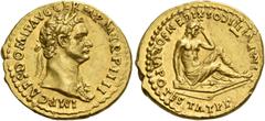 The Roman Empire Domitian augustus, 81 – 96. Aureus 85, AV 7.71 g. IMP CAES DOMIT AVG GERM P M TR P IIII Laureate head r. with aegis. Rev. IMP VIIII COS XI CENSORIA POTESTAT P P Germania seated r. on 
