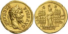 The Roman Empire Septimius Severus, 193 – 211. Aureus 202-210, AV 7.32 g. SEVERVS – PIVS AVG Laureate head r. Rev. CON – COR – DIA Concordia standing l., holding sceptre; between six ensigns; in exerg