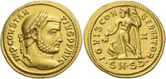 The Roman Empire Constantius I Chlorus augustus, 305 – 306. Aureus, Serdica 305-306, AV 5.32 g. IMP CONSTAN – TIVS P F AVG Laureate head r. Rev. IOVIS CON – SERVATOR Jupiter standing l., holding thund