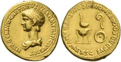 The Roman Empire Nero caesar, 50 – 54. Aureus 50-54, AV 7.69 g. NERO CLAVD CAES DRVSVS GERM PRINC IVVENT Bare-headed and draped bust of Nero l. Rev. SACERD COOPT IN OMN CONL SVPRA NVM EX S C Simpulum 