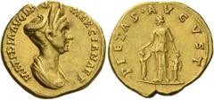 The Roman Empire Matidia, daughter of Trajan's sister. Aureus 112, AV 7.28 g. MATIDIA AVG DI[VA]E – MARCIANAE F Draped bust r., hair elaborately dressed, above which crescent-shaped diadem. Rev. PIETA