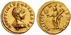 An Important Collection of Roman Gold Coins Part I The Roman Empire Geta Caesar, 198 – 209 No.: 47 Estimate: CHF 14000 d=21 mm Aureus, Laodicea 198-200, 7.04 g. L SEPTIMIVS GETA CAES Bare-headed and d