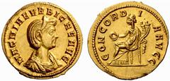 An Important Collection of Roman Gold Coins Part I The Roman Empire Magnia Urbica, wife of Carinus No.: 72 Estimate: CHF 20000 d=20 mm Aureus, Siscia 283, 5.11 g. MAGNIAE V – RBICAE AVG Diademed and d