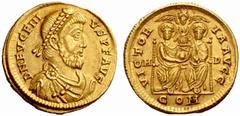 An Important Collection of Roman Gold Coins Part I The Roman Empire Eugenius, 392 – 394 No.: 104 Estimate: CHF 22000 d=21 mm Solidus, Mediolanum 392–394, 4.49 g. D N EVGENI – VS P F AVG Pearl-diademed