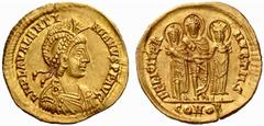 An Important Collection of Roman Gold Coins Part I The Roman Empire Valentinian III, 425 – 455 No.: 114 Estimate: CHF 30000 d=21 mm Solidus, Thessalonica 437-438, 4.48 g. D N PLA VALENTI – NIANVS P F 
