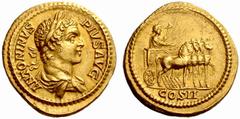 An Important Collection of Roman Gold Coins Part II The Roman Empire Caracalla, 198 – 217 No.: 179 Estimate: CHF 7000 d=22 mm Aureus 205-207, 7.21 g. ANTONINVS – PIVS AVG Laureate and draped bust r. R