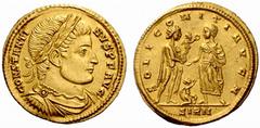 An Important Collection of Roman Gold Coins Part II The Roman Empire Constantine I Augustus, 307 – 337 No.: 209 Estimate: CHF 6000 d=20 mm Solidus, Sirmium 320, 4.57 g. CONSTANTI – NVS P F AVG Laureat