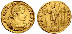 An Important Collection of Roman Gold Coins Part II The Roman Empire Constantius II Caesar, 324 – 337 No.: 213 Estimate: CHF 1200 d=22 mm Solidus, Siscia 334, 4.30 g. FL IVL CONSTANTIVS NOB C Laureate
