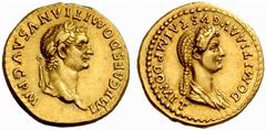 The Roman Empire Domitian Caesar, 69 – 81 No.: 47 Estimate: CHF 35000 d=20 mm Aureus 82-83, AV 7.74 g. IMP CAESAR DOMITIANVS AVG P M Laureate head of Domitian r. Rev. DOMITIA AVGVSTA IMP DOMIT Draped 