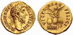 The Roman Empire Commodus Augustus, 177 – 192 No.: 88 Estimate: CHF 18000 d=21 mm Aureus 186-189, AV 7.21 g. M COMM ANT P – FEL AVG BRIT Laureate head r. Rev. VICTO – RIAE – FELICI Victory, turreted, 