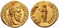 The Roman Empire Pertinax, 1st January – 28th March 193 No.: 91 Estimate: CHF 25000 d=20 mm Aureus 193, 7.25 g. IMP CAES P HELV – PERTIN AVG Laureate head r. Rev. PROVID – DEOR COS II Providentia stan