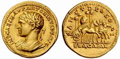 The Roman Empire Elagabalus, 218 – 222 No.: 121 Estimate: CHF 24000 d=21 mm Aureus, Antiochia 218-219, AV 6.90 g. IMP C M AVR ANTONINVS P F AVG Laureate and cuirassed bust l. Rev. SANCT DEO SOLI Slow 
