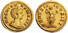 The Roman Empire Magna Urbica, wife of Carinus No.: 192 Estimate: CHF 28000 d=21 mm Aureus 283, AV 4.85 g. MAGNIA VR – BICA AVG Diademed and draped bust r. Rev. VENERI VICTRICI Venus standing r., hold