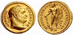 The Roman Empire Constantius I Chlorus Caesar, 293 – 305 No.: 209 Estimate: CHF 12000 d=18 mm Aureus, Treveri circa 303, AV 5.45 g. CONSTN – TIV NOB C Laureate head r. Rev. HERCVLI CONSER – AVGG ET CA