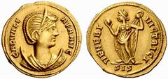 The Roman Empire Galeria Valeria, wife of Galerius Maximianus No.: 217 Estimate: CHF 24000 d=20 mm Aureus, Siscia 308–309, AV 5.38 g. GAL VALE – RIA AVG Diademed and draped bust r. on crescent. Rev. V
