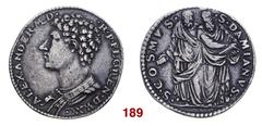 ITALIANE Firenze Alessandro I de'Medici, 1532-1537. Testone da 40 soldi o 3 barili, AR 9,86 g. ALEXANDER M – R P FLOREN DVX Busto a s. Rv. S COSMVS – S DAMIANVS I SS. Cosma e Damiano stanti di fronte.