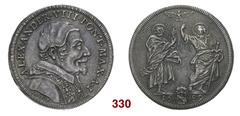 ITALIANE Roma Alessandro VIII (Pietro Ottoboni), 1689-1691. Testone anno I/1689, AR 9,08 g. ALEXANDER VIII PONT MAX A I Busto con camauro e stola con imprese araldiche a d.; sotto, A T F (Antonino Tra