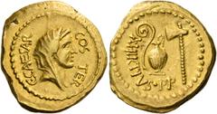 The Roman Republic C. Iulius Caesar and A. Hirtius. Aureus 46, AV 8.17 g. C CAESAR – COS TER Veiled head of Vesta r. Rev. A·HIRTIVS·P·R Lituus, jug and axe. Babelon Julia 24 and Hirtia 2. C 2. Bahrfel