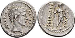 The Roman Republic C. Caesar Octavianus and P. Clodius. Denarius 42, AR 3.71 g. CAESAR – III VIR R P C Bare head of Octavian r., with slight beard. Rev. P CLODIVS – M F Mars standing facing, head l., 
