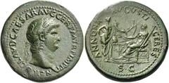 The Roman Empire Nero augustus, 54 – 68. Sestertius circa 64, Æ 25.83 g. NERO CLAVD CAESAR AVG GER P M TR P IMP P P Laureate bust r. Rev. ANNONA AVGVSTI CERES S C Ceres seated l., holding grain ears i