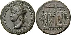 The Roman Empire Nero augustus, 54 – 68. Sestertius, Lugdunum circa 64-67, Æ 24.71 g. IMP NERO CAESAR AVG PONT MAX TR PONT P P Laureate bust l. Rev. S – C Nero standing l. on low platform with praetor