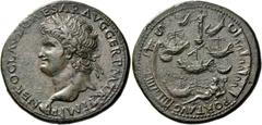 The Roman Empire Nero augustus, 54 – 68. Sestertius, Lugdunum circa 65, Æ 23.26 g. NERO CLAVD CAESAR AVG GER P M TR P IMP P P Laureate head l., with globe at point of neck. Rev. S – C Bird’s eye view 