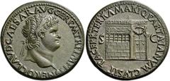 The Roman Empire Nero augustus, 54 – 68. Sestertius circa 65, Æ 23.95 g. NERO CLAVD CAESAR AVG GER P M TR P IMP P P Laureate head r., with globe at point of bust. Rev. PACE P R TERRA MARIQ PARTA IANVM