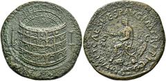 The Roman Empire Titus augustus, 79 – 81. Sestertius 80-81, Æ 26.15 g. Aerial view of the Flavian amphitheatre (the Colosseum); on l., Meta Sudans and on r., porticoed building. Rev. IMP T CAES VESP A