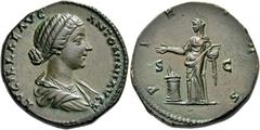The Roman Empire Lucilla, daughter of Marcus Aurelius and wife of Lucius Verus. Sestertius circa 164-169, Æ 22.90 g. LVCILLAE AVG ANTONIN AVG F Draped and diademed bust r. Rev. PIE – TAS / S – C Pieta