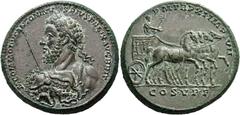 The Roman Empire Commodus augustus, 177 – 192. Medallion 186, Æ 54.73 g. M COMMODVS ANTONINV – S PIVS FELIX AVG BRIT Laureate bust l., wearing aegis and holding spear. Rev. P M TR P XI IMP – VII – COS