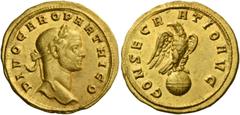 The Roman Empire Carus, 282 – 283. Divo Caro. Aureus, Siscia after 283, AV 4.62 g. DIVO CARO PARTHICO Laureate head r. Rev. CONSECRATIO AVG Eagle, with open wings, standing r. on globe and looking bac