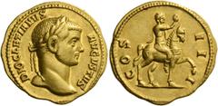 The Roman Empire Diocletian, 284 – 305. Aureus, Antiochia 287-290, AV 5.80 g. DIOCLETIANVS – AVGVSTVS Laureate head r. Rev. COS – II – I Emperor on horseback r., raising r. arm. C 54. RIC 310. Lukanc 
