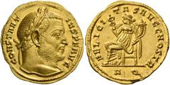 The Roman Empire Constantius I Chlorus augustus, 305 – 306. Aureus, Aquileia 305-306, AV 5.14 g. CONSTANT – IVS P F AVG Laureate head r. Rev. FELICITAS AVGG NOSTR Felicitas seated l., holding caduceus